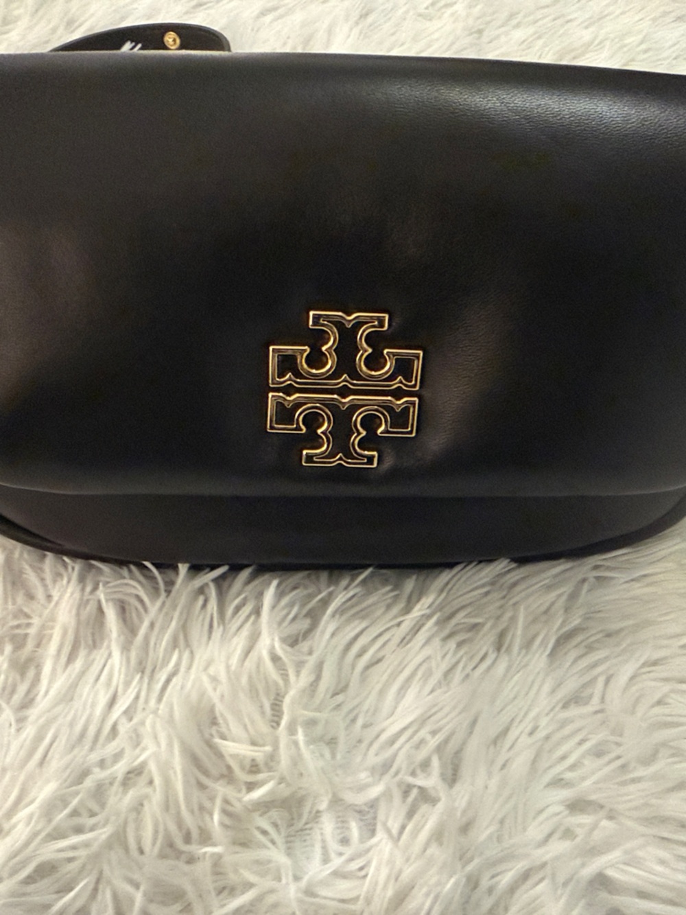 Tory Burch Black Leather Crossbody with Gold Logo Hardware